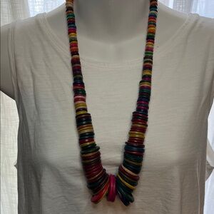 Vibrant Multicolor Wood Disc Necklace